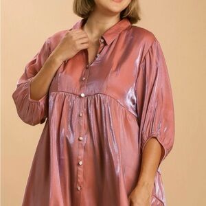 Umgee Metallic Rose Button Down Shirt